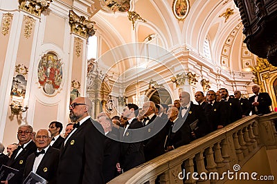 Choir of the Misere di Selecchy on Good Friday inside the Cathedral of San Giustino Editorial Stock Photo