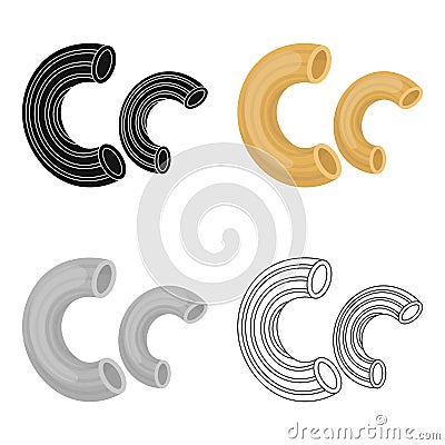 Chifferi pasta icon in cartoon style isolated on white background. Types of pasta symbol stock vector illustration. Vector Illustration