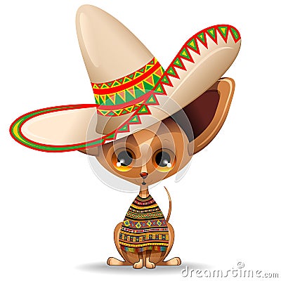 Chihuahua Cute Tiny Puppy with Mexican Sombrero Vector Illustration Vector Illustration