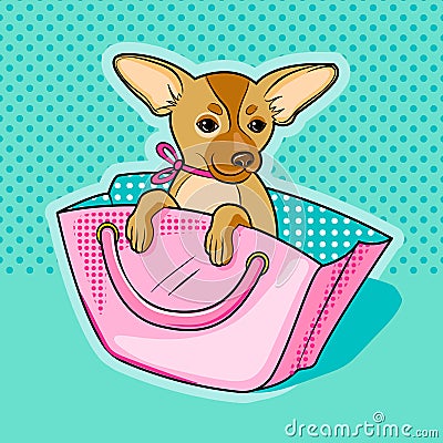 Chihuahua dog in pink woman handbag vector Vector Illustration