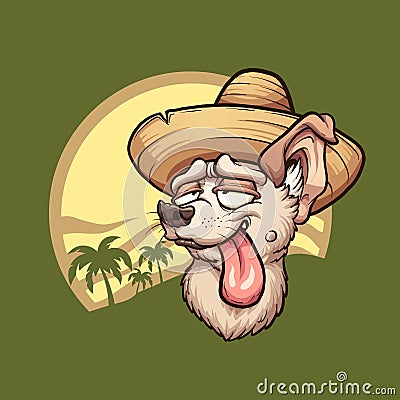 Cartoon relaxed chihuahua dog with tongue out wearing a sombrero Vector Illustration