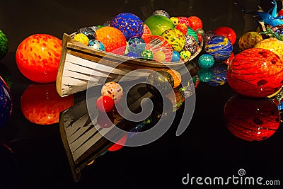 Chihuly Garden and Glass Boat with Ball Floats Editorial Stock Photo