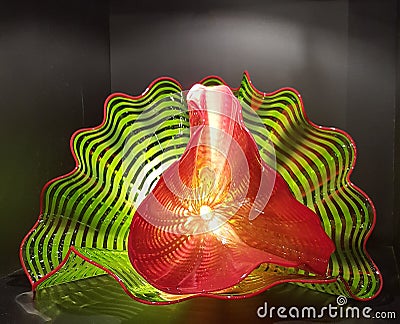 Chihuly Glass Sculpture in Green and Red Editorial Stock Photo