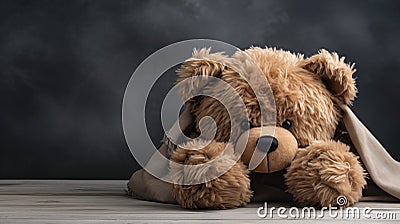 Child abuse concept. Teddy bear covering eyes Stock Photo