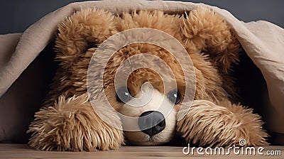 Child abuse concept. Teddy bear covering eyes Stock Photo