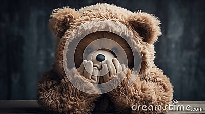 Child abuse concept. Teddy bear covering eyes Stock Photo