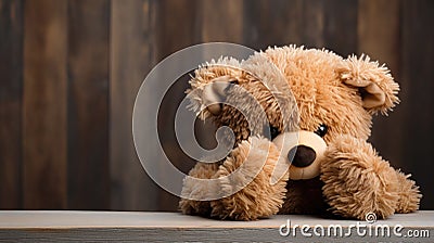 Child abuse concept. Teddy bear covering eyes Stock Photo