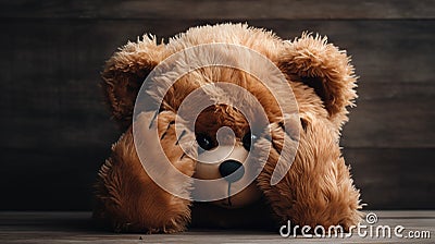Child abuse concept. Teddy bear covering eyes Stock Photo
