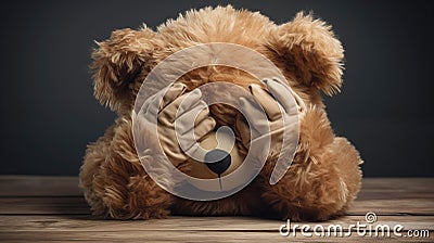 Child abuse concept. Teddy bear covering eyes Stock Photo