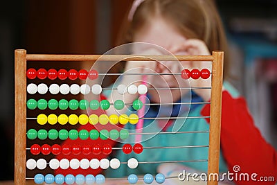 Girl and mathematical problem Stock Photo