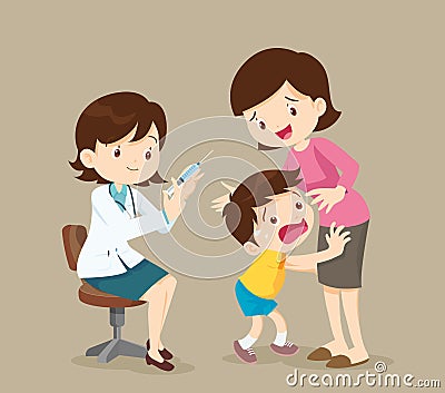 The child is afraid of injection Vector Illustration