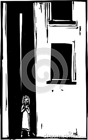 Child Alone in Alley Vector Illustration