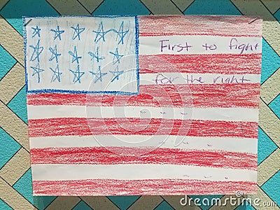 Child artwork with a flag of the United States Stock Photo