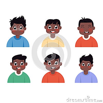 Child avatars of happy afroamerican boys in flat style Vector Illustration