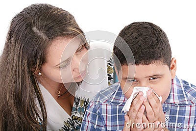 Child blowing nose Stock Photo