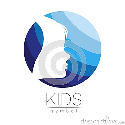 Child Blue Vector Logotype vector Silhouette profile human head. Concept logo for people, children, autism, kids Vector Illustration