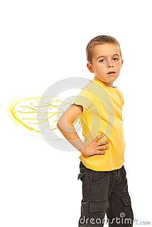 Child boy with bee wings Stock Photo