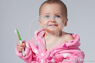 Child brushing teeth Stock Photo