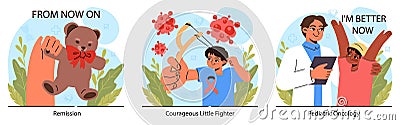 Child cancer set. Little kid getting oncological illness medical Vector Illustration