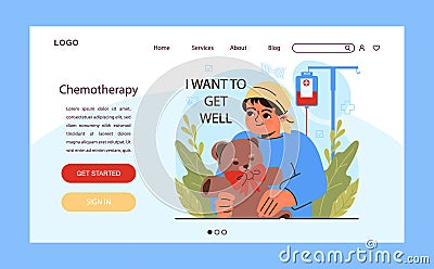 Child cancer web banner or landing page. Little kid getting oncological Vector Illustration