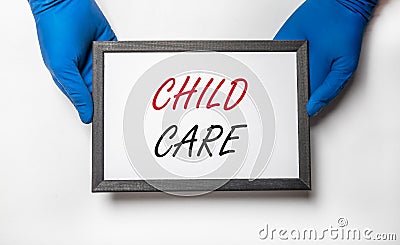 Child care inscription. Kids health insurance concept Stock Photo