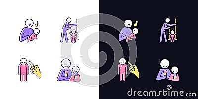 Child care light and dark theme RGB color icons set Vector Illustration
