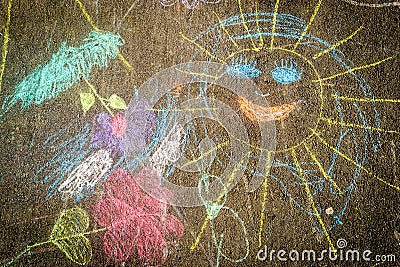 Child Chalk Drawing on Asphalt Stock Photo