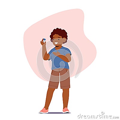 Child Character Measures Blood Sugar Levels With A Glucometer. Boy Use Device to Check Glucose Levels In The Blood Vector Illustration