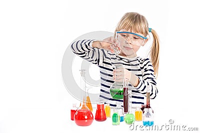 Child in chemistry class, chemistry lesson Stock Photo