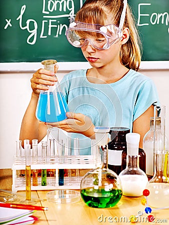 Child in chemistry class. Stock Photo