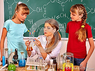 Child in chemistry class. Stock Photo