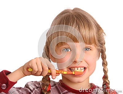 Child clean brush one's teeth. Stock Photo