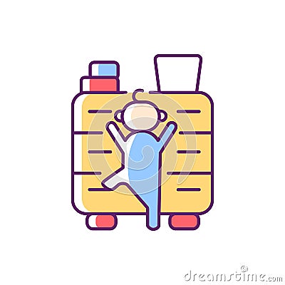 Child climbing on furniture RGB color icon Vector Illustration