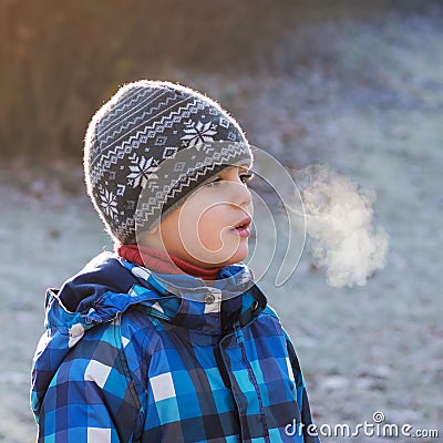 Child on cold frosty day Stock Photo