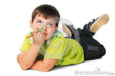 The child with colorful pencil Stock Photo