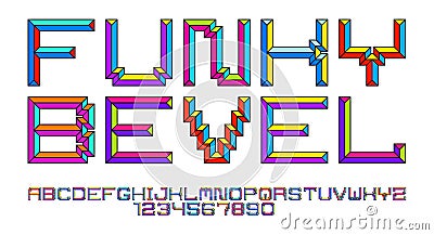 Child constructor colorful minimal square vector font with bevel effect, letters and numbers alphabet in toy beveled style, Vector Illustration