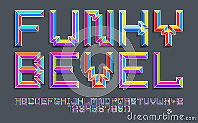 Child constructor colorful minimal square vector font with bevel effect, letters and numbers alphabet in toy beveled style, Vector Illustration
