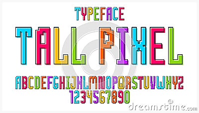 Child constructor colorful minimal square vector font, letters and numbers alphabet in toy style, multicolored geometric Vector Illustration