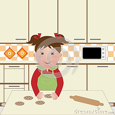 Child cooking Vector Illustration