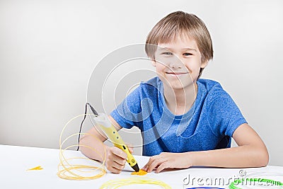 Child with 3d printing pen. Creative, technology, leisure, education concept Stock Photo