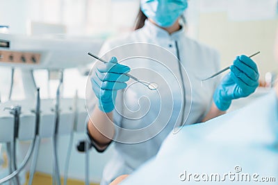 Child in dental chair, pediatric dentistry Stock Photo