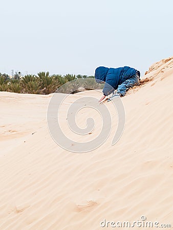 Child at desert Stock Photo