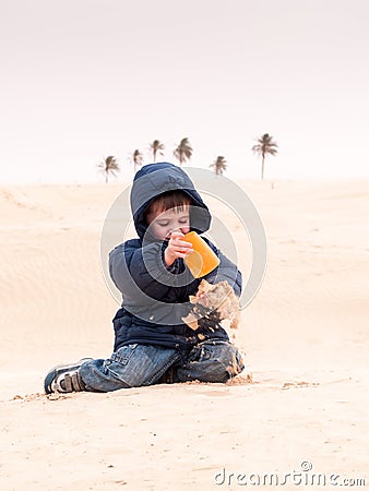 Child at desert Stock Photo