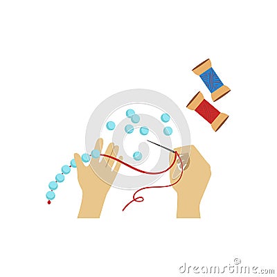 Child Doing Bead Necklace Illustration With Only Hands Visible From Above Vector Illustration