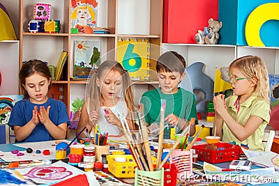 Child dough play in school. Plasticine for children. Stock Photo