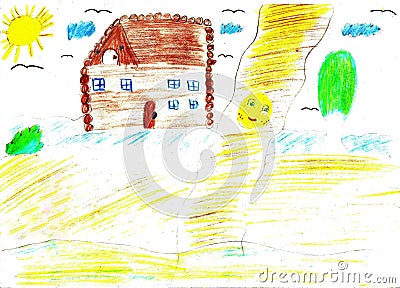 Child drawing of a fairytale Koobok - gingerbread boy Stock Photo
