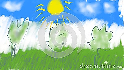 Child drawing of a tranquil mood. Stock Photo