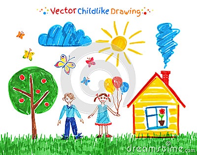 Child drawings vector set Vector Illustration