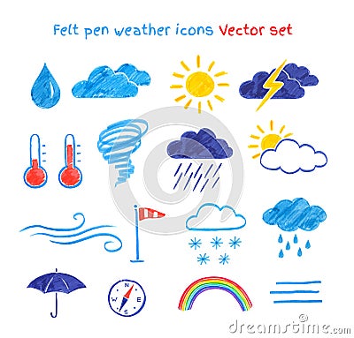 Child drawings of weather symbols Vector Illustration