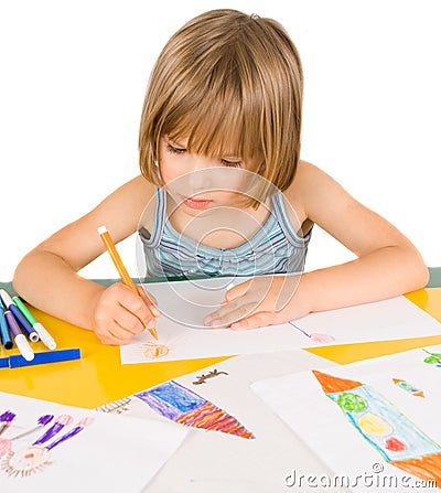 Child draws Stock Photo